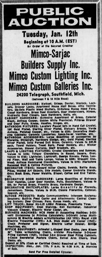 Mimcos Custom Gallery - 1971 Auction